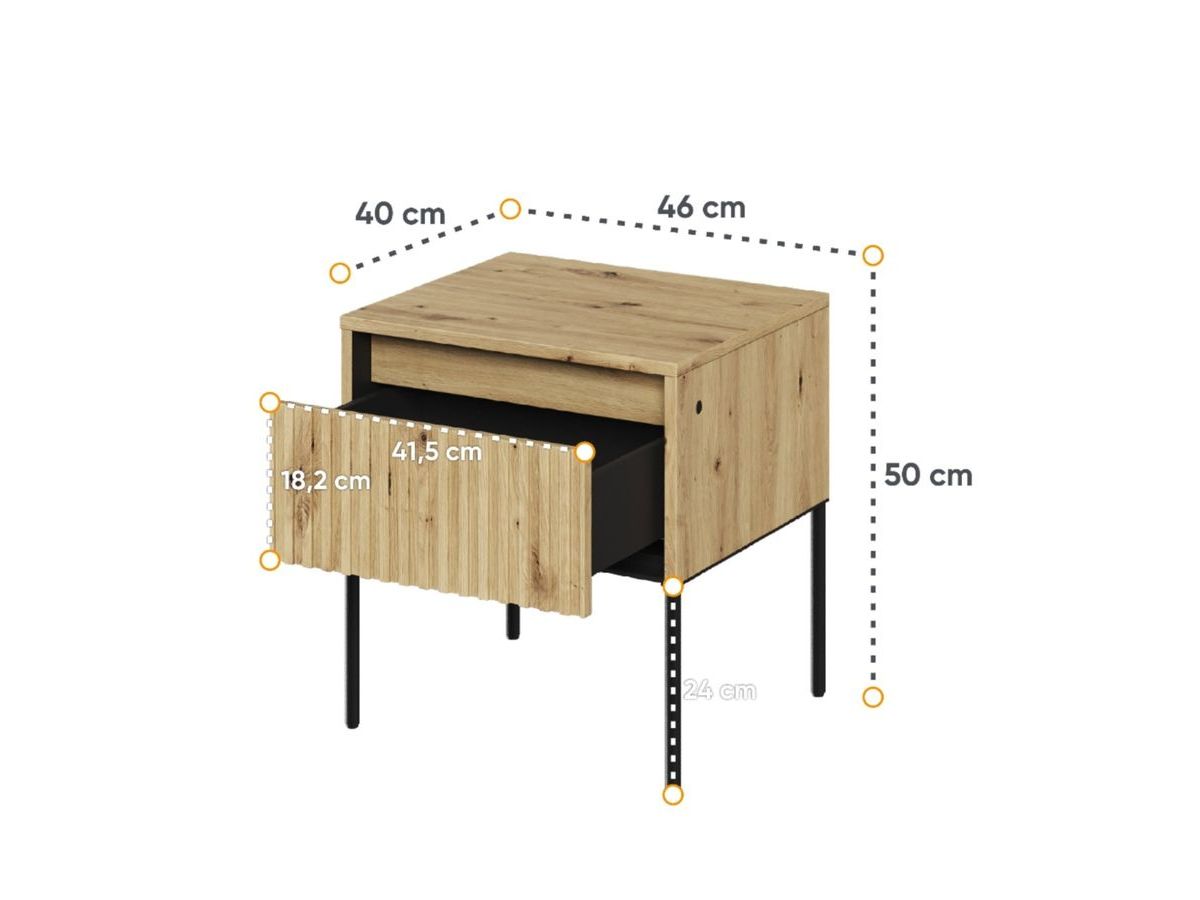Table de chevet 1 tiroir LENARA avec tasseaux et LED