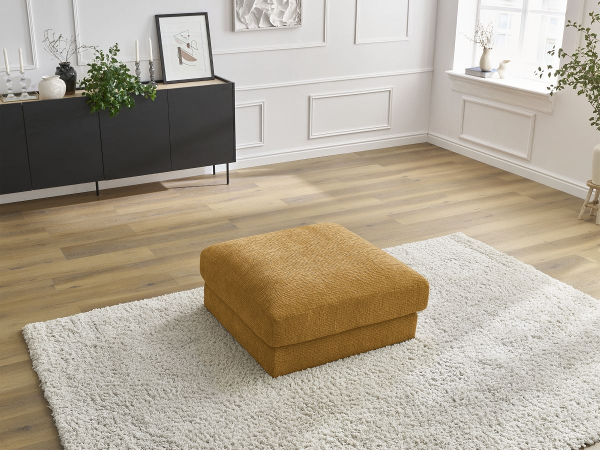 Canapé d'angle fixe EVEREST tissu chiné - Orange - Angle droit - 10 coussins