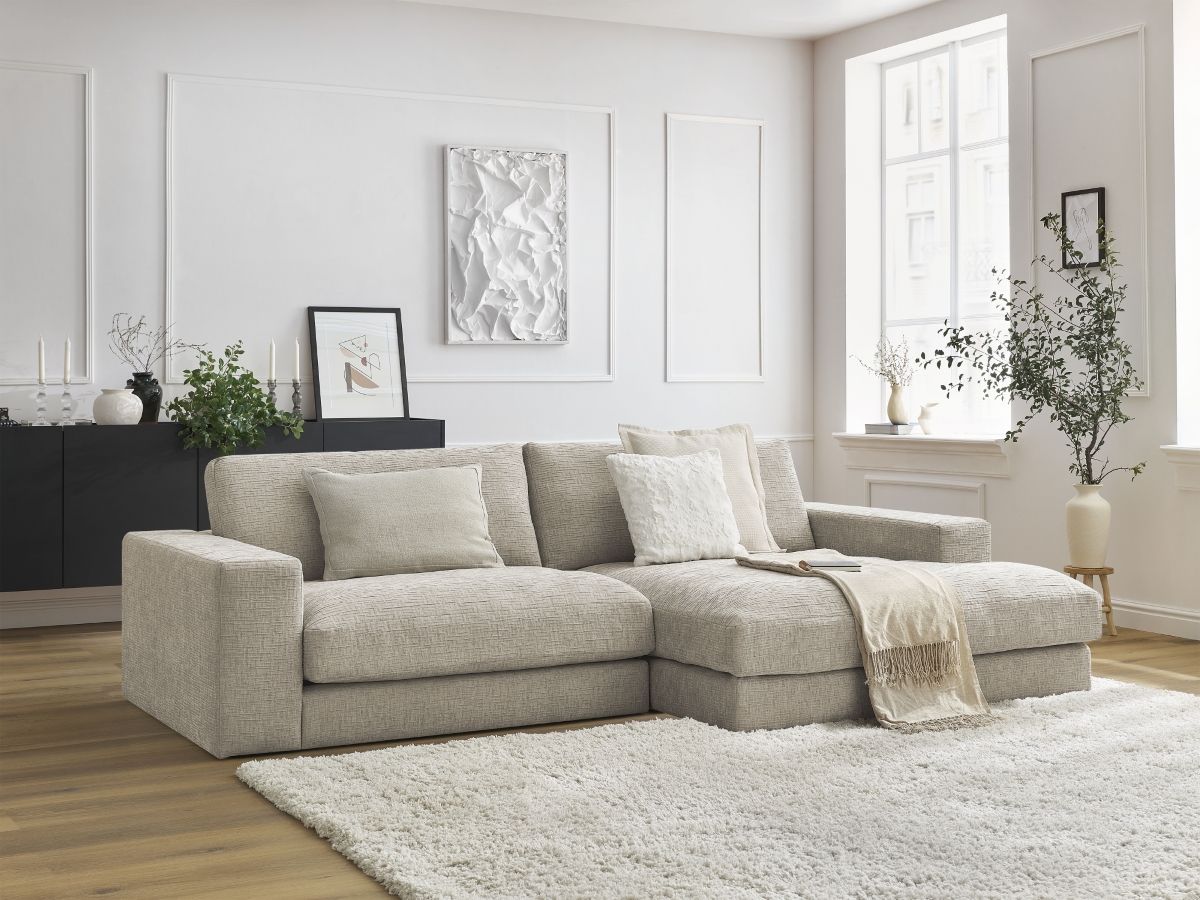 Canapé d'angle LEONARD texturé beige