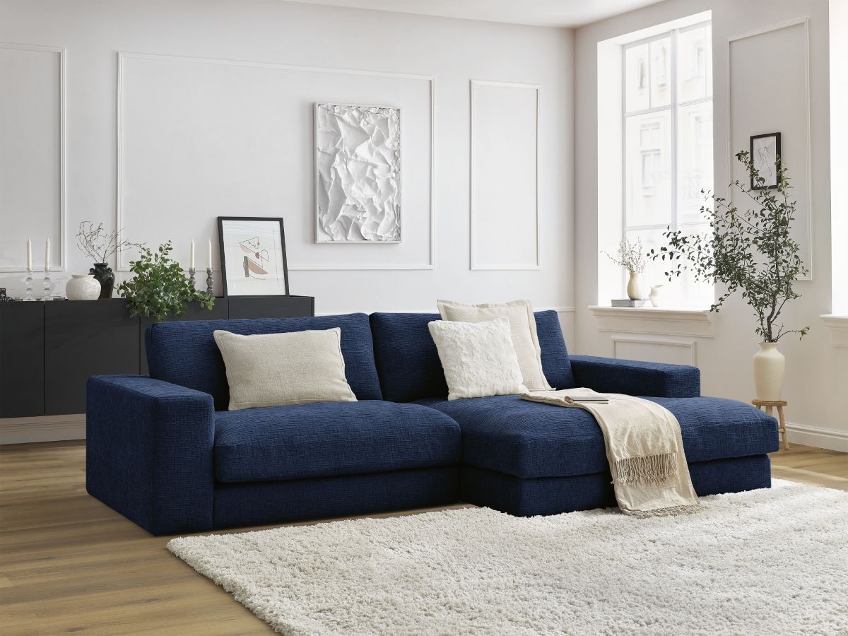 Canapé d'angle LEONARD texturé bleu foncé