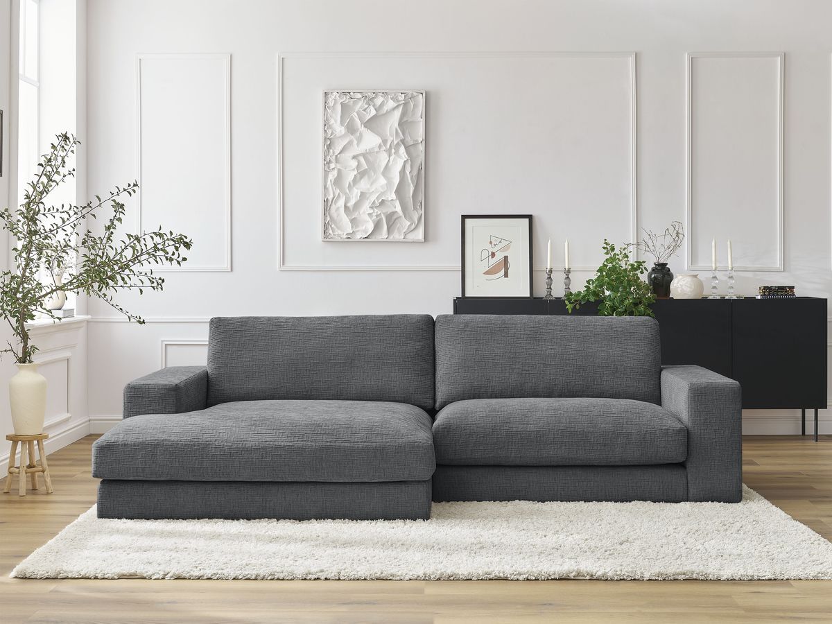 Canapé d'angle fixe LEONARD tissu texturé gris foncé angle gauche BOBOCHIC 4 places - Vue supplémentaire 2