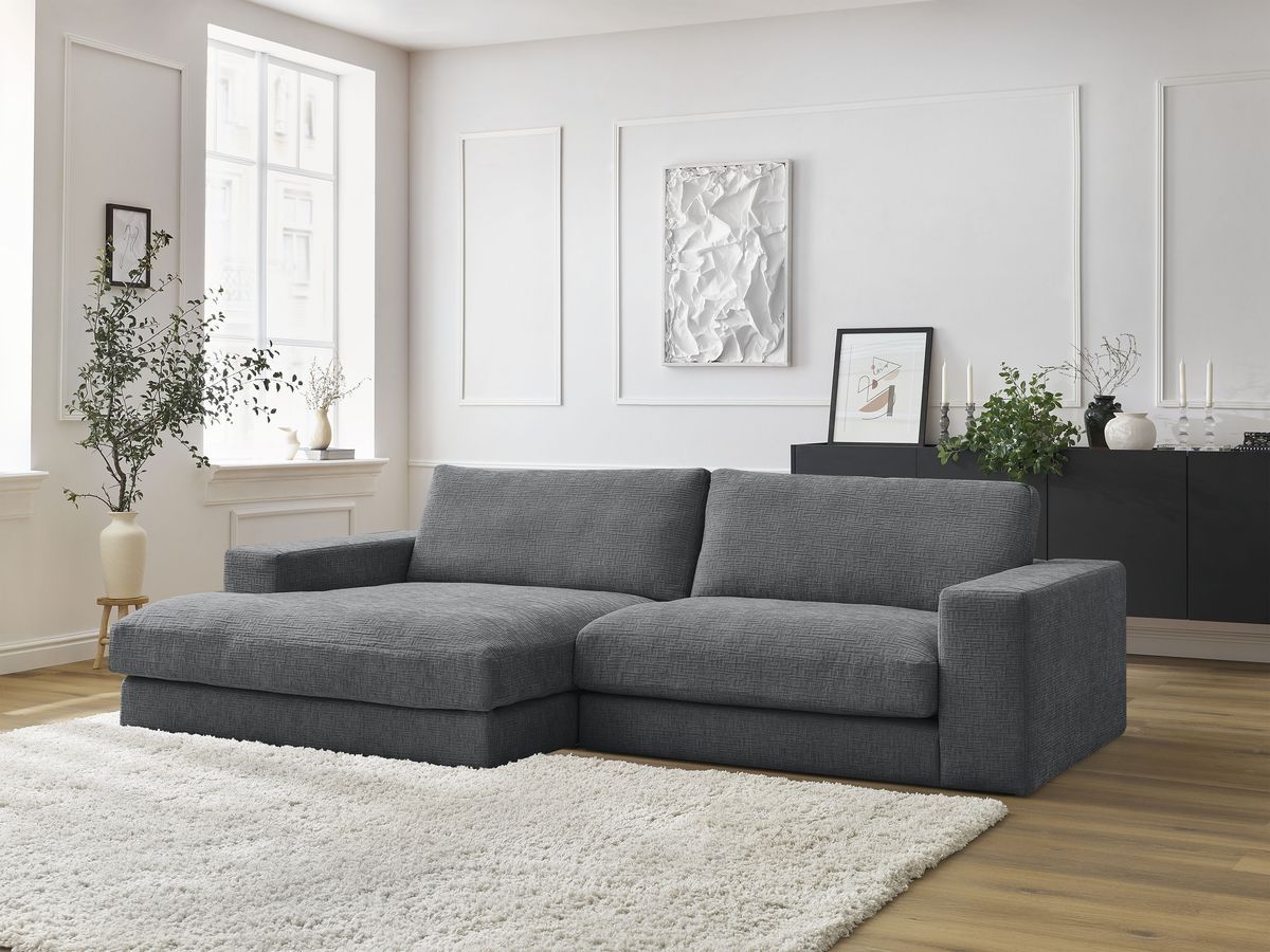 Canapé d'angle fixe LEONARD tissu texturé gris foncé angle gauche BOBOCHIC 4 places - Vue supplémentaire 3