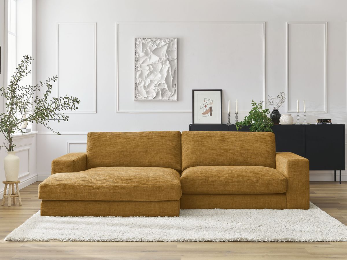 Canapé d'angle fixe LEONARD tissu texturé jaune angle gauche BOBOCHIC 4 places - Vue supplémentaire 2