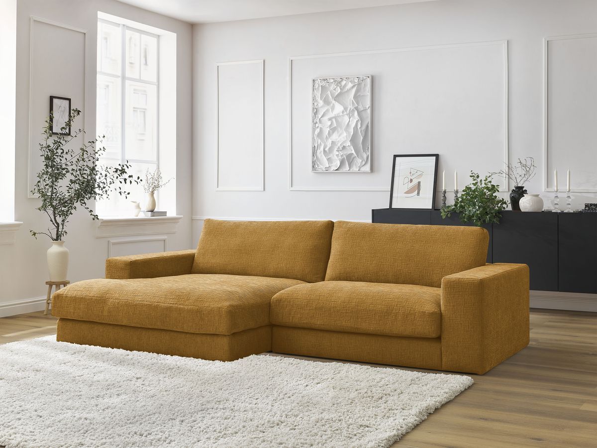 Canapé d'angle fixe LEONARD tissu texturé jaune angle gauche BOBOCHIC 4 places - Vue supplémentaire 3