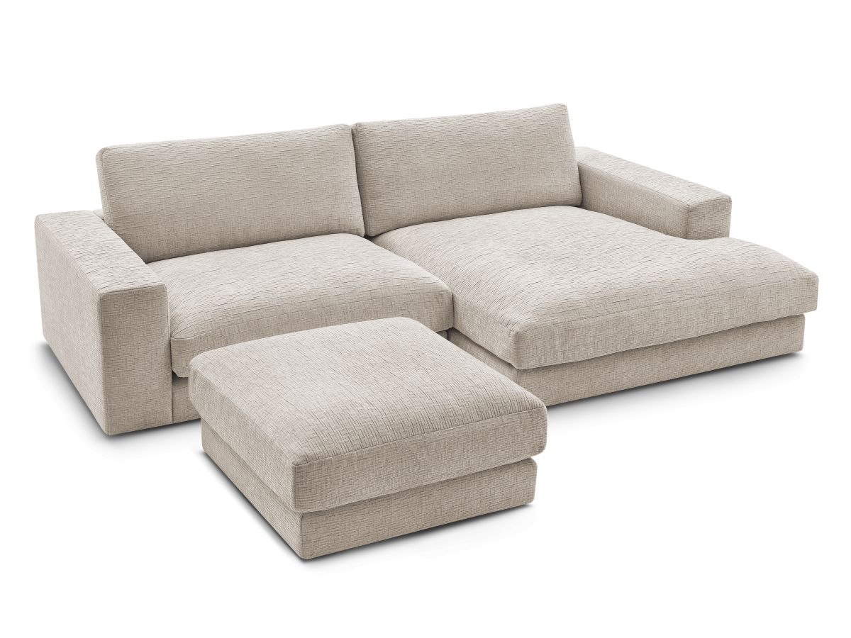 Canapé d'angle fixe LEONARD tissu texturé avec pouf