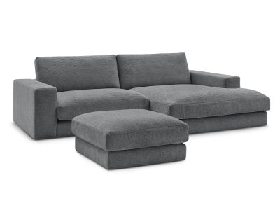 Canapé d'angle fixe LEONARD tissu texturé avec pouf
