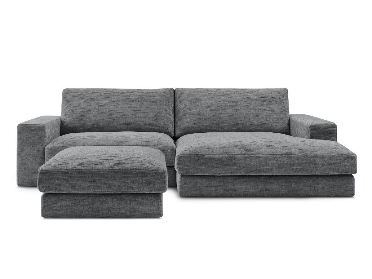 Canapé d'angle fixe LEONARD tissu texturé avec pouf