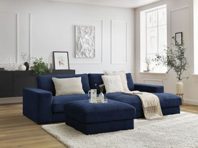 Canapé d'angle fixe LEONARD tissu texturé avec pouf