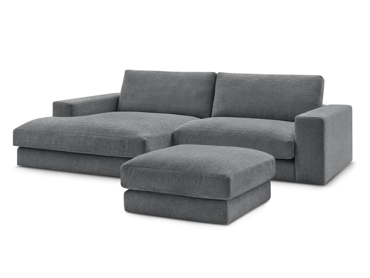 Canapé d'angle fixe LEONARD tissu texturé avec pouf