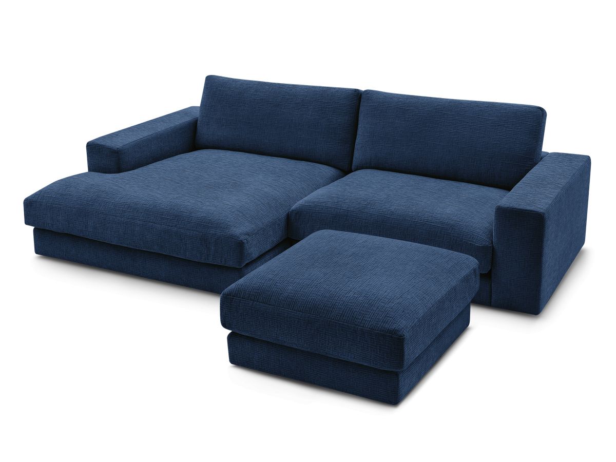Canapé d'angle fixe LEONARD tissu texturé avec pouf
