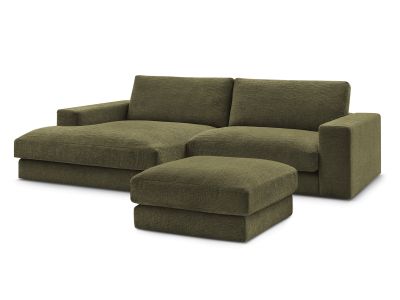 Canapé d'angle fixe LEONARD tissu texturé avec pouf