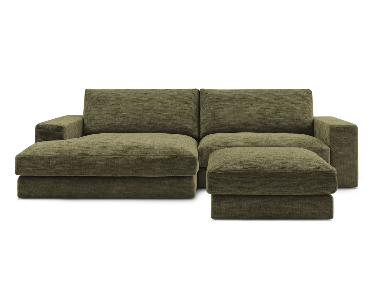 Canapé d'angle fixe LEONARD tissu texturé avec pouf
