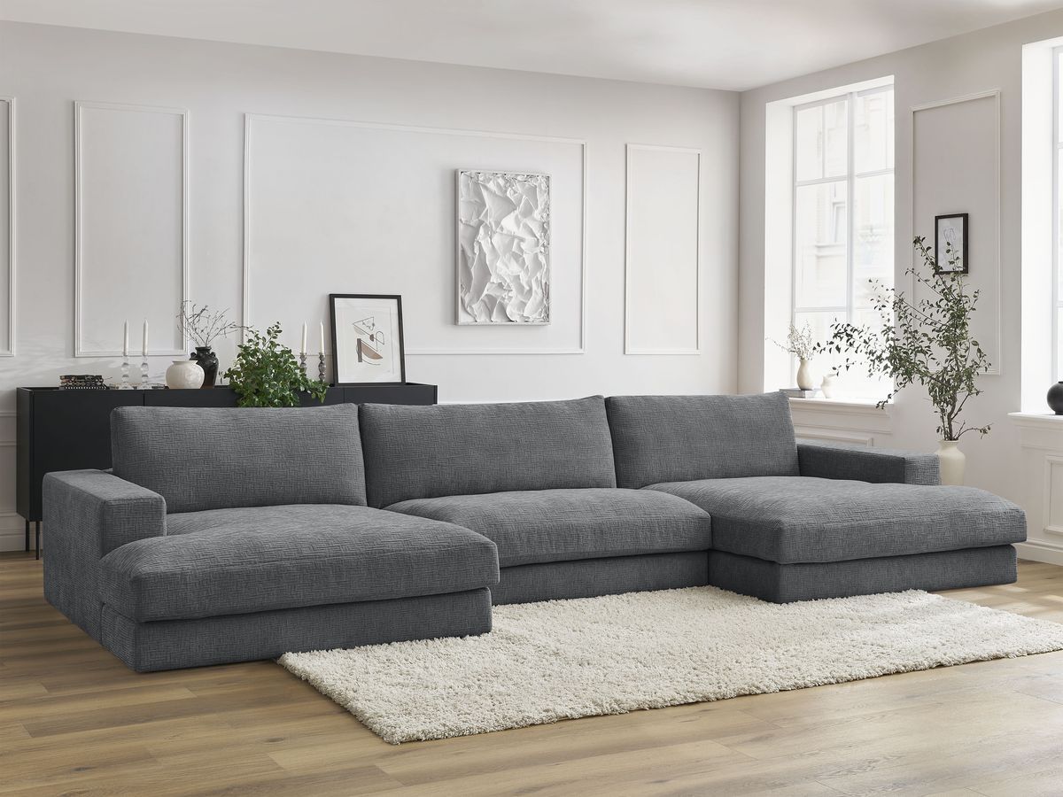 Canapé panoramique LEONARD texturé gris foncé — vue 5