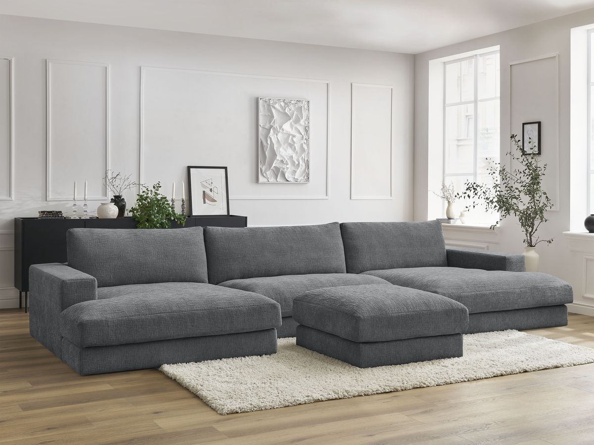 Canapé panoramique LEONARD texturé avec pouf gris foncé — vue 5