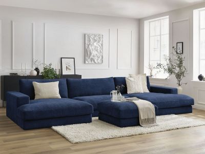 Canapé panoramique fixe LEONARD tissu texturé avec pouf