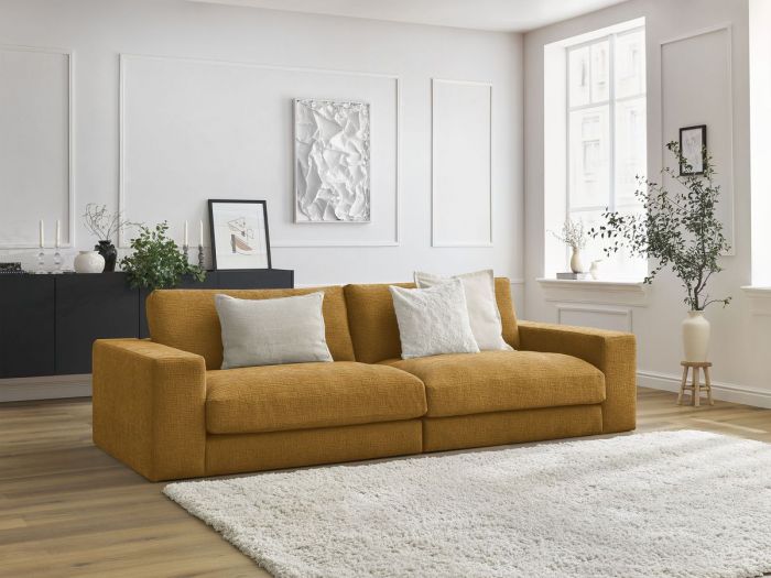 Canapé droit fixe 3 places LEONARD tissu texturé