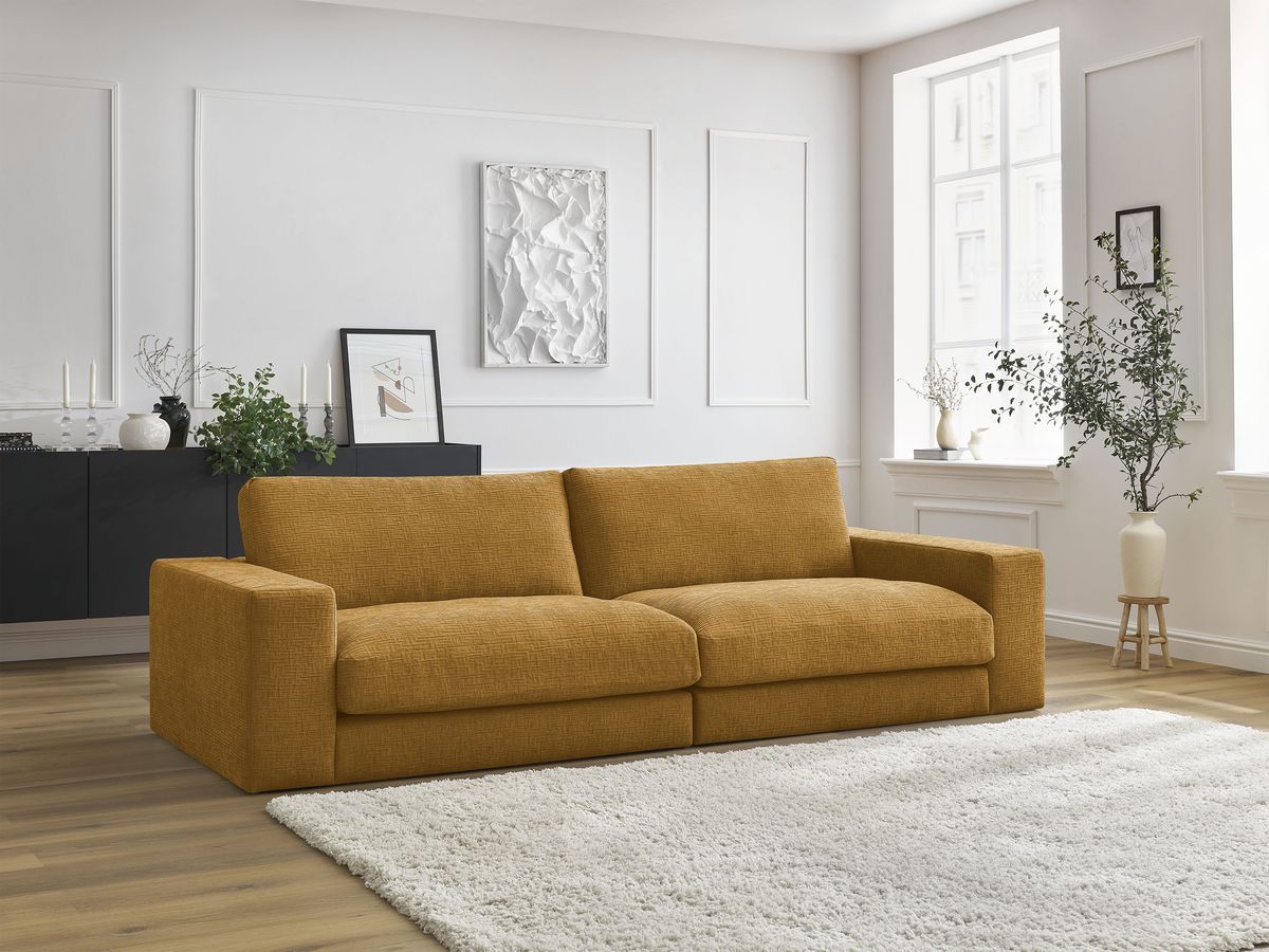 Canapé droit 3 places LEONARD texturé jaune — vue 5