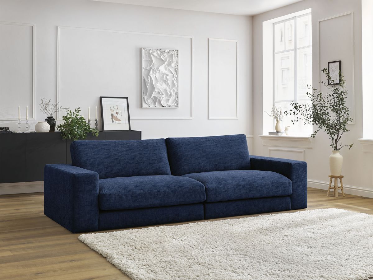 Canapé droit 3 places LEONARD texturé bleu foncé — vue 5