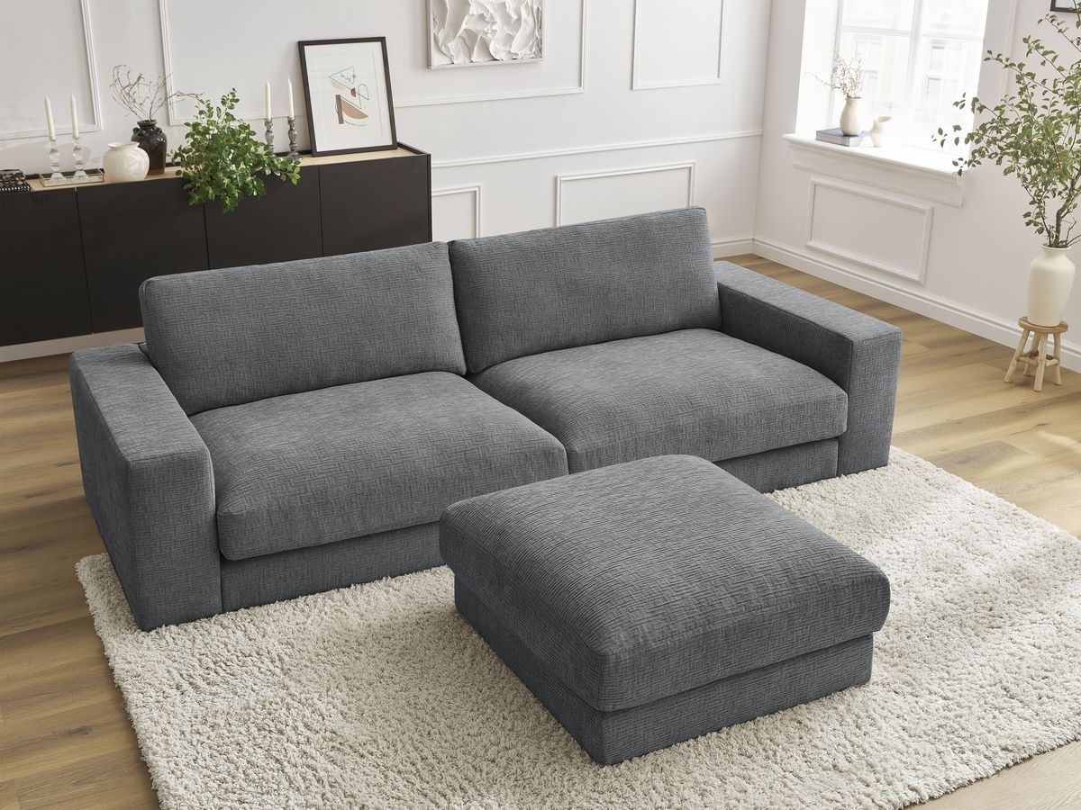 Canapé droit 3 places LEONARD texturé avec pouf gris foncé — vue 6