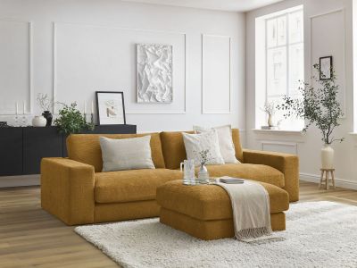 Canapé droit fixe 3 places LEONARD tissu texturé avec pouf