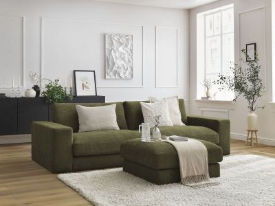 Canapé droit fixe 3 places LEONARD tissu texturé avec pouf