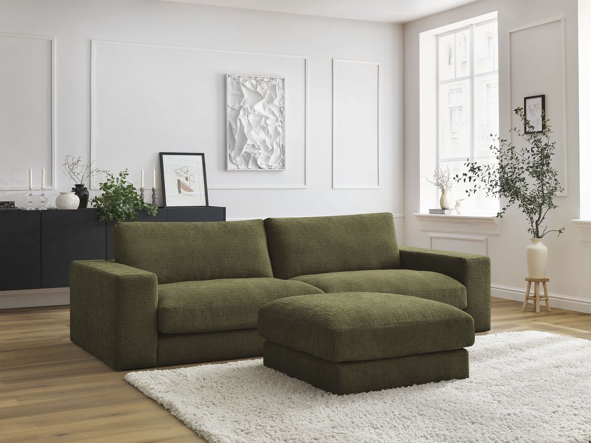 Canapé droit 3 places LEONARD texturé avec pouf vert — vue 5