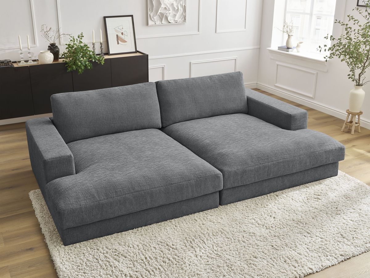 Canapé droit fixe 4 places LEONARD assise profonde tissu texturé