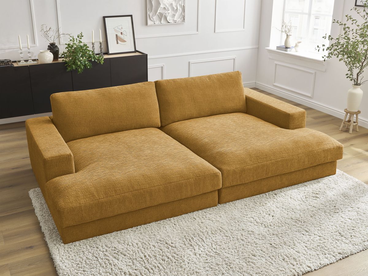 Canapé droit fixe 4 places LEONARD assise profonde tissu texturé