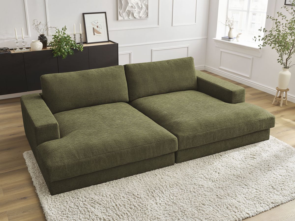 Canapé droit fixe 4 places LEONARD assise profonde tissu texturé