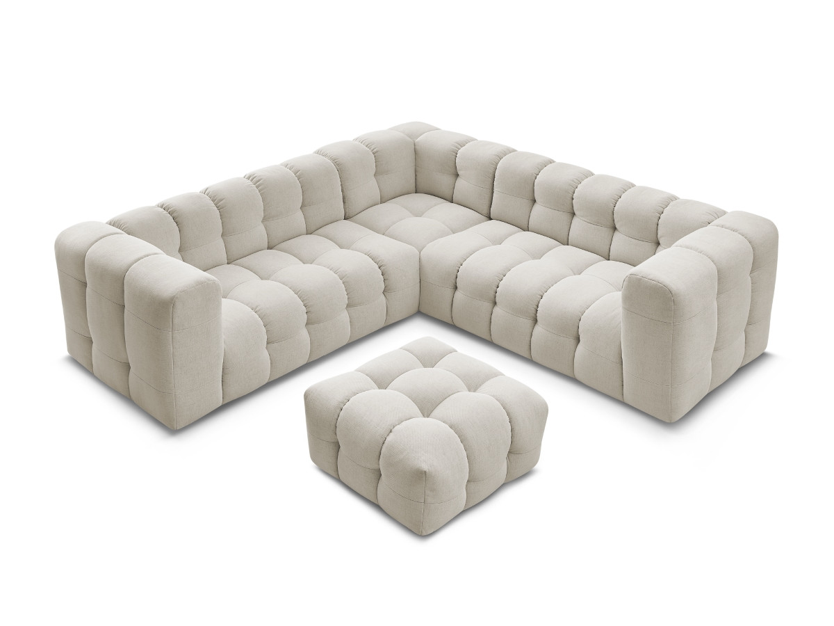 Canapé d'angle fixe EVEREST tissu chiné - Orange - Angle droit - 10 coussins