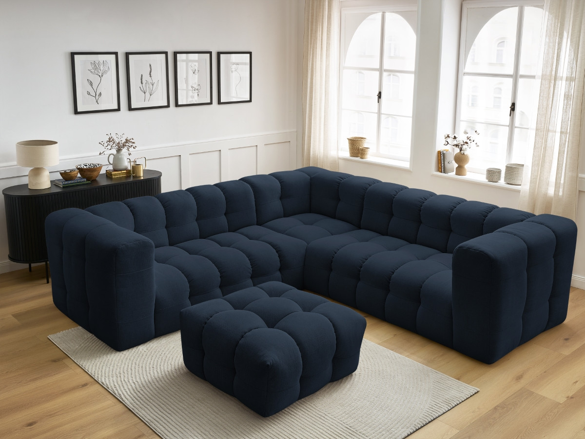 Canapé d'angle réversible CLOUD avec pouf bleu foncé — vue 6