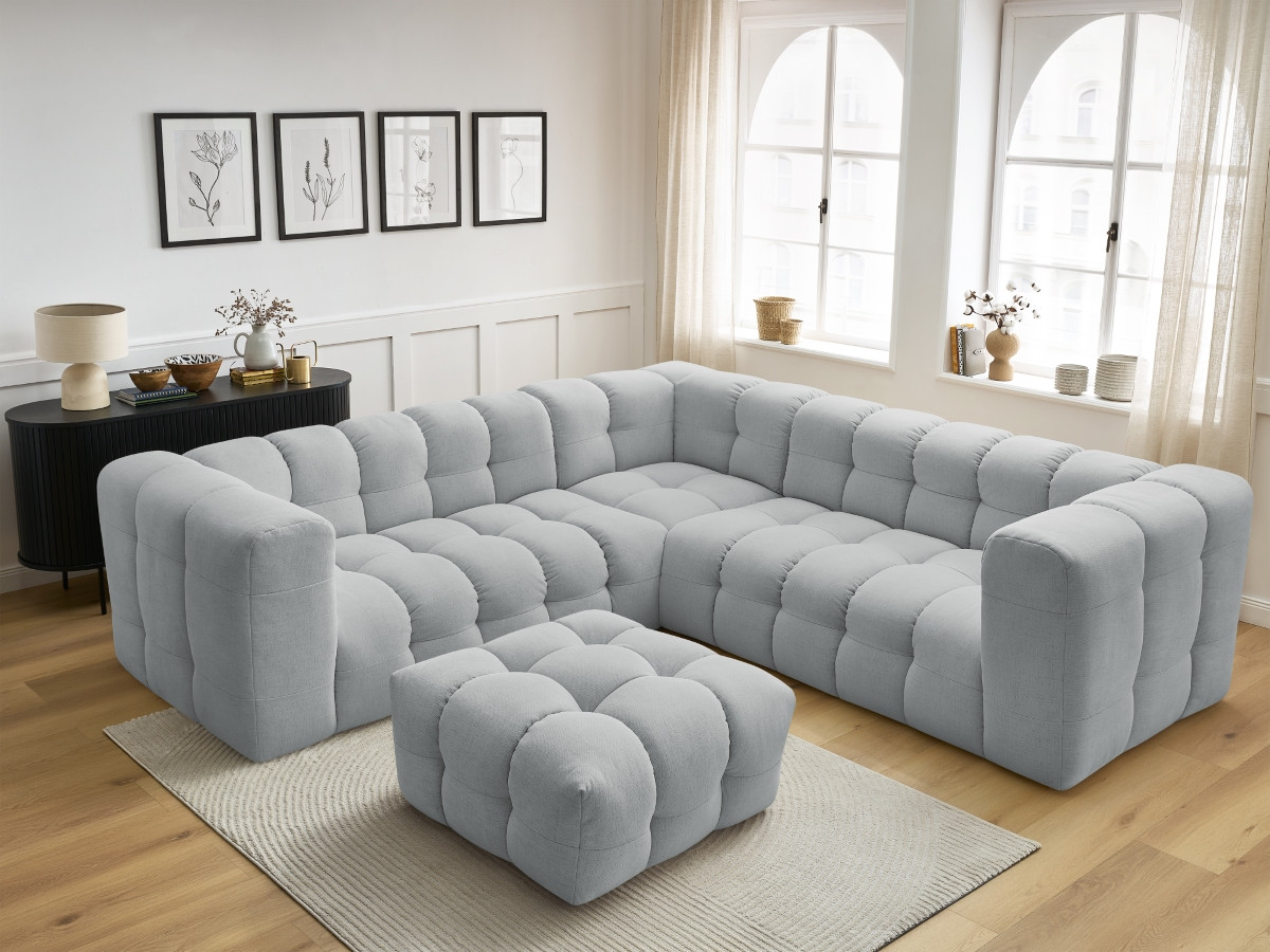Canapé d'angle réversible CLOUD avec pouf gris clair — vue 6
