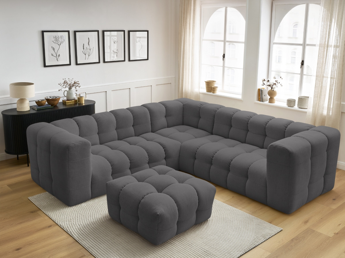 Canapé d'angle réversible CLOUD avec pouf gris foncé — vue 6