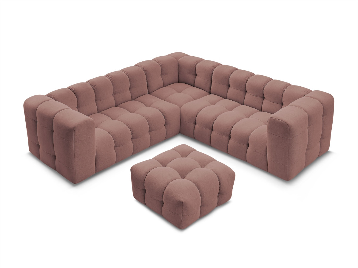 Canapé d'angle fixe EVEREST tissu chiné - Orange - Angle droit - 10 coussins