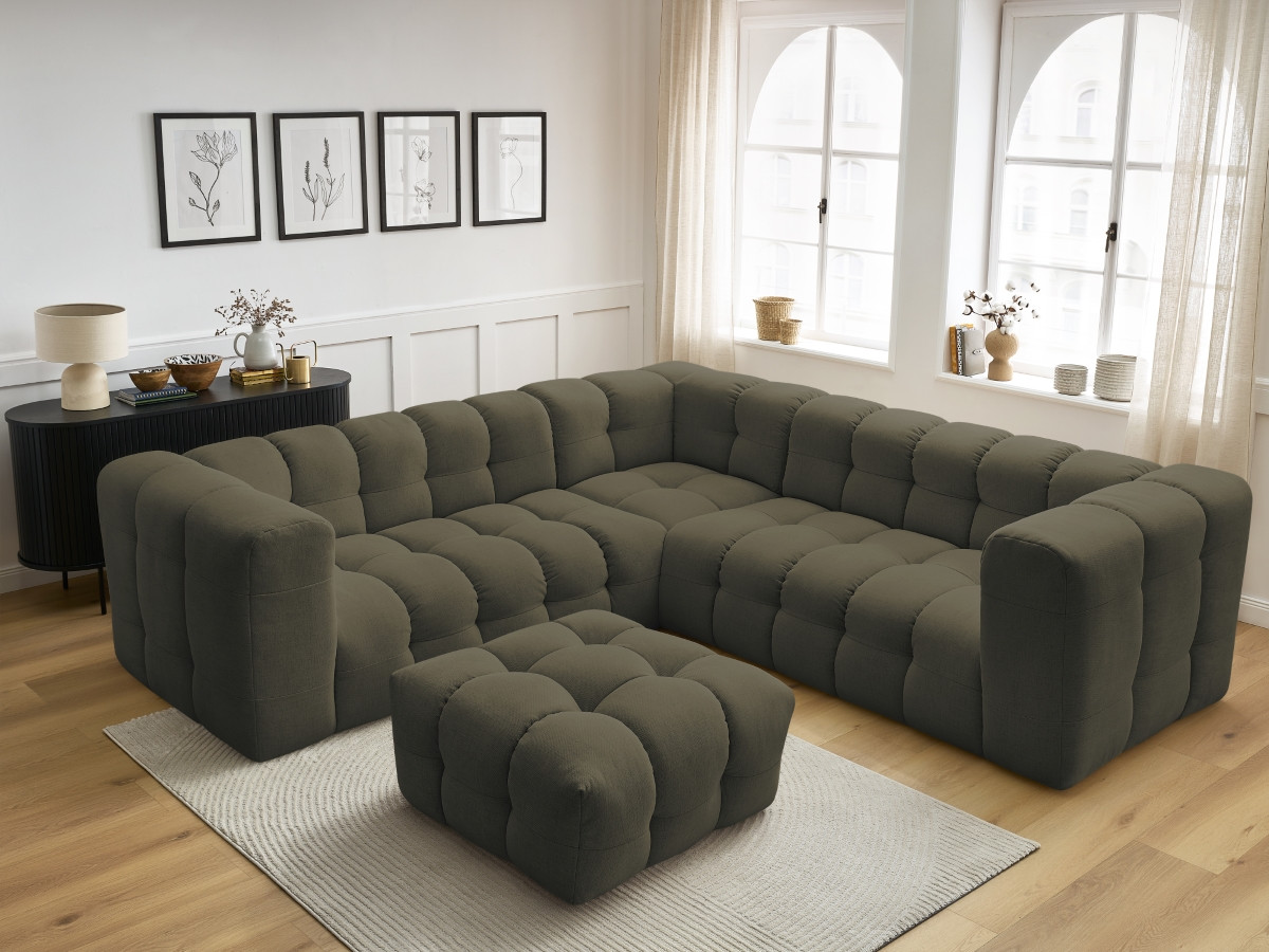 Canapé d'angle réversible CLOUD avec pouf vert — vue 6