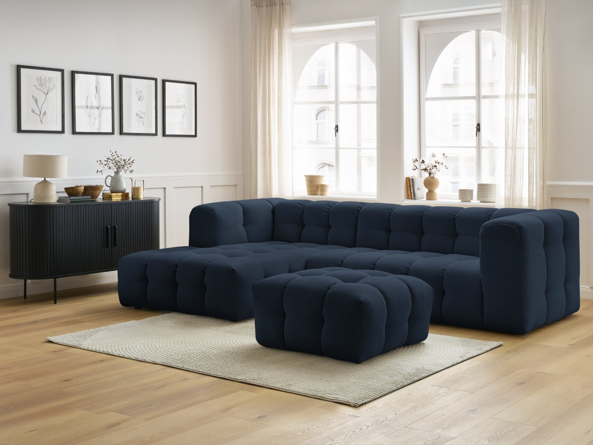 Canapé d'angle fixe CLOUD avec pouf bleu foncé  angle gauche BOBOCHIC 3 places - Vue supplémentaire 3
