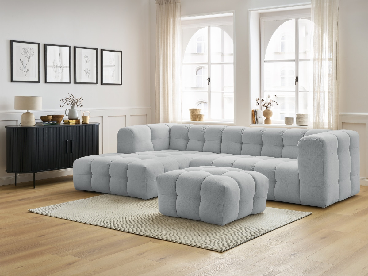 Canapé d'angle fixe CLOUD avec pouf gris clair  angle gauche BOBOCHIC 3 places - Vue supplémentaire 3