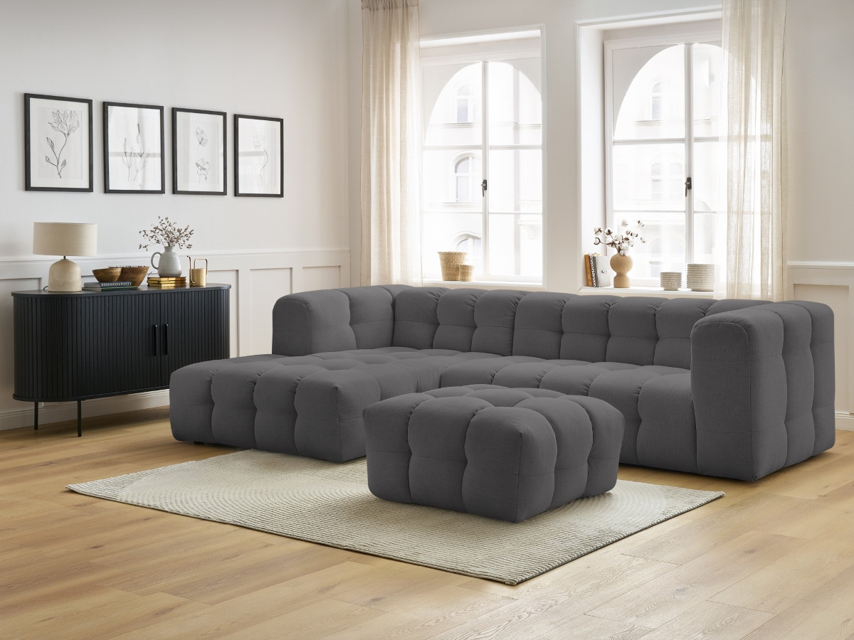 Canapé d'angle fixe CLOUD avec pouf gris foncé  angle gauche BOBOCHIC 3 places - Vue supplémentaire 3