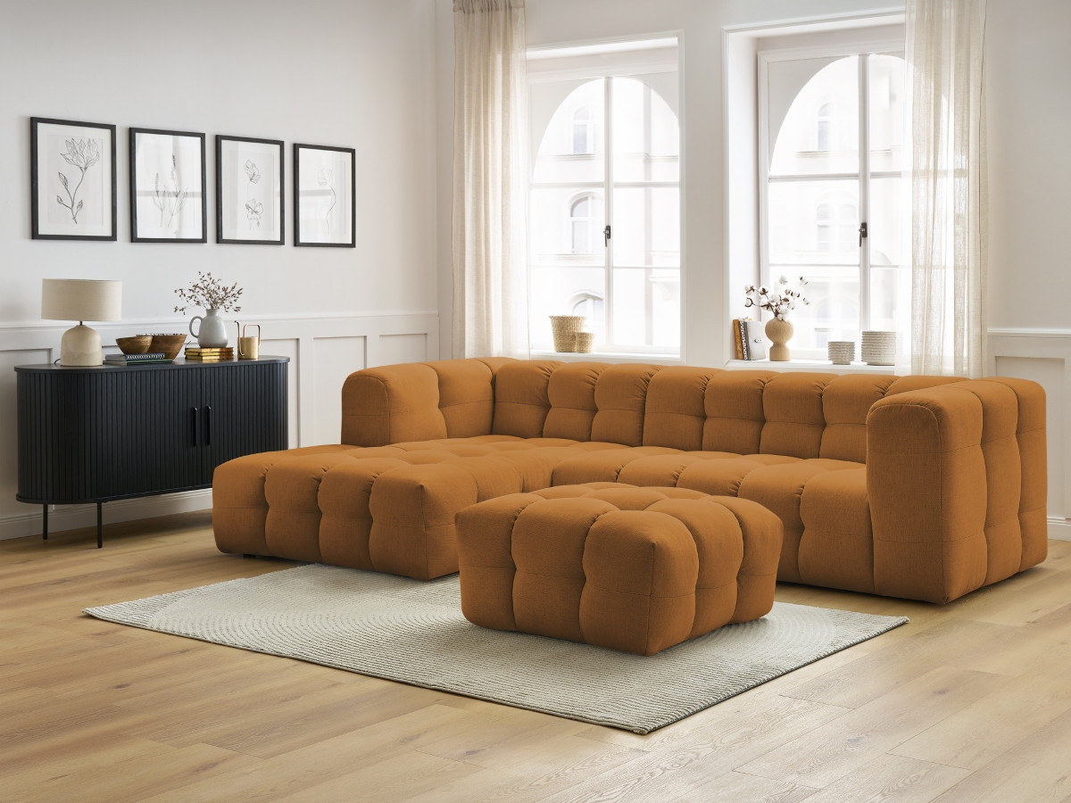 Canapé d'angle fixe CLOUD avec pouf jaune  angle gauche BOBOCHIC 3 places - Vue supplémentaire 3