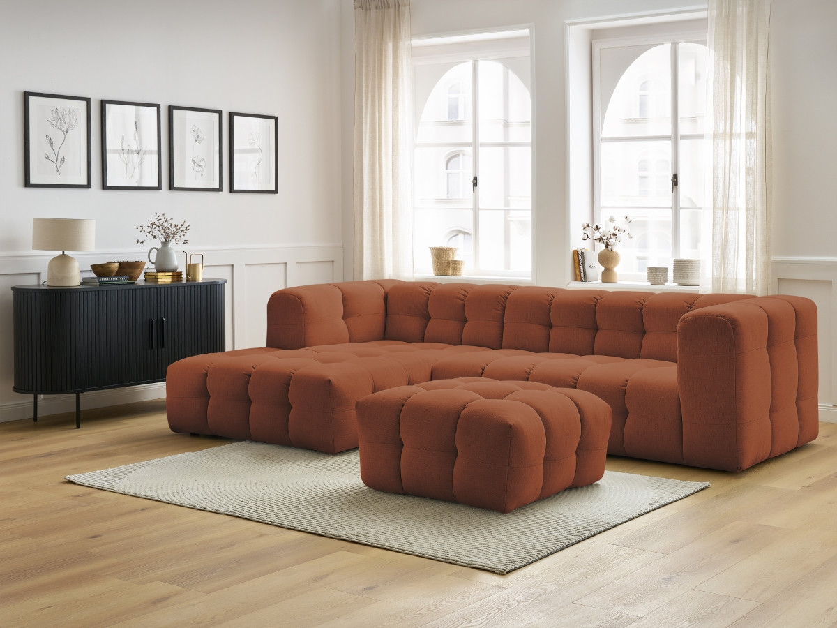 Canapé d'angle fixe CLOUD avec pouf orange  angle gauche BOBOCHIC 3 places - Vue supplémentaire 3
