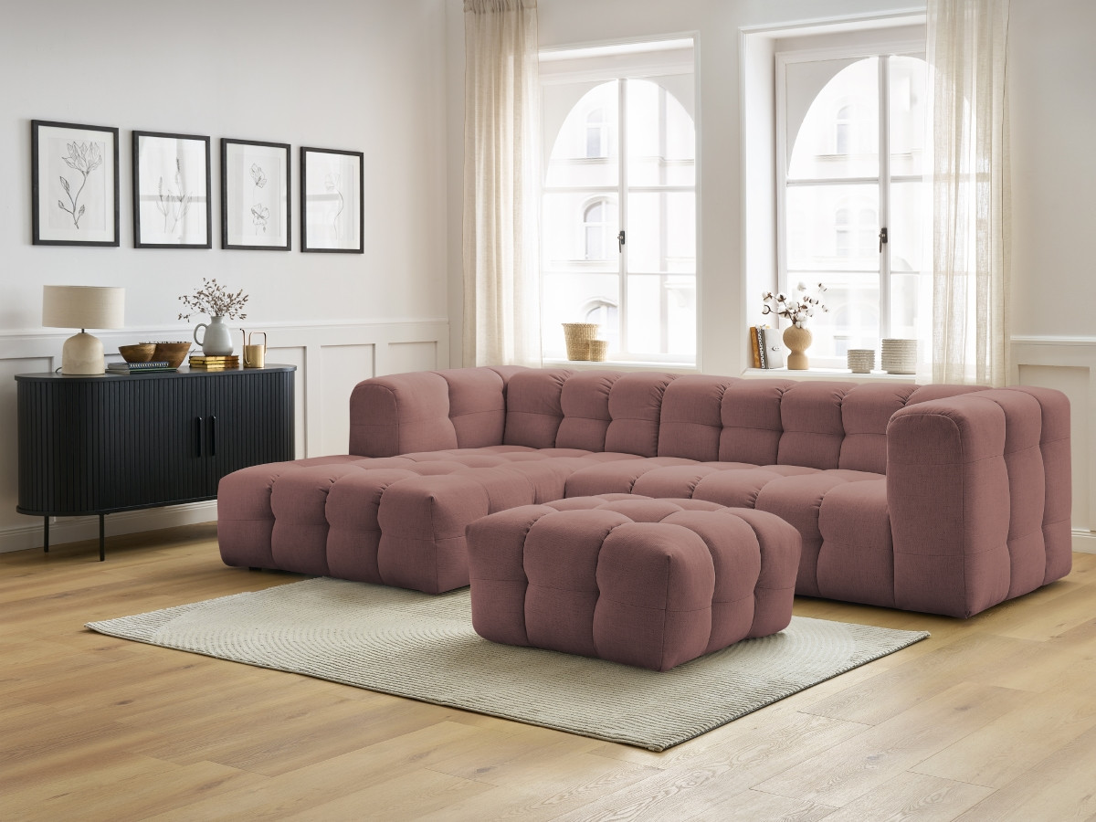 Canapé d'angle fixe CLOUD avec pouf rose  angle gauche BOBOCHIC 3 places - Vue supplémentaire 3