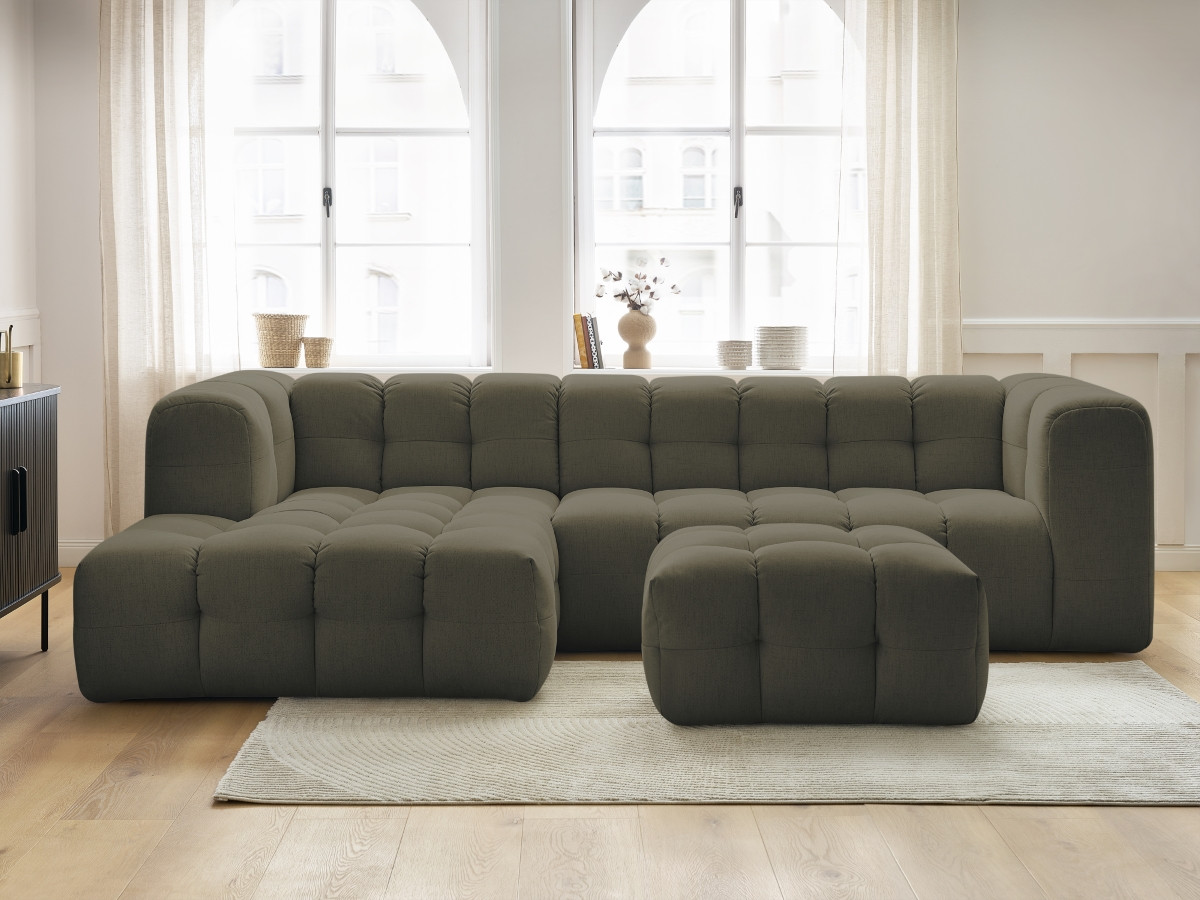 Canapé d'angle fixe CLOUD avec pouf vert  angle gauche BOBOCHIC 3 places - Vue supplémentaire 3