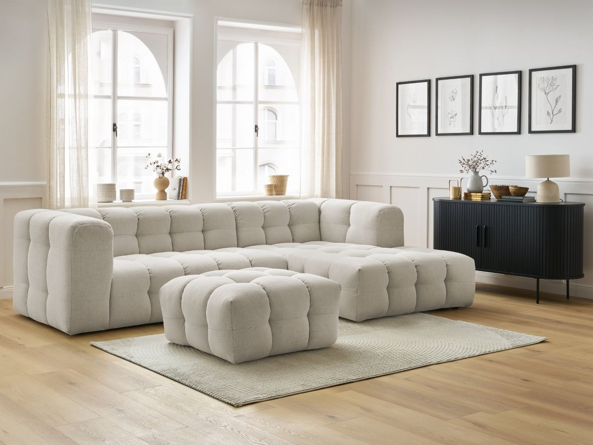 Canapé d'angle fixe CLOUD avec pouf beige  angle droit BOBOCHIC 3 places - Vue supplémentaire 3