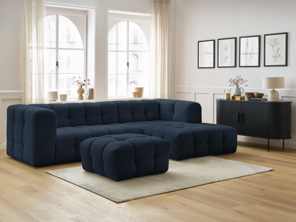 Canapé d'angle fixe CLOUD avec pouf bleu foncé  angle droit BOBOCHIC 3 places - Vue supplémentaire 3