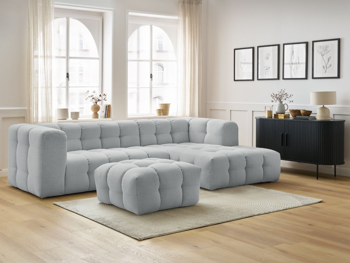 Canapé d'angle fixe CLOUD avec pouf gris clair  angle droit BOBOCHIC 3 places - Vue supplémentaire 3