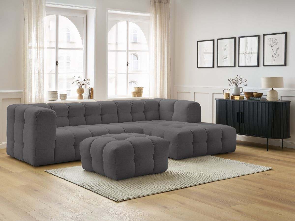 Canapé d'angle fixe CLOUD avec pouf gris foncé  angle droit BOBOCHIC 3 places - Vue supplémentaire 3