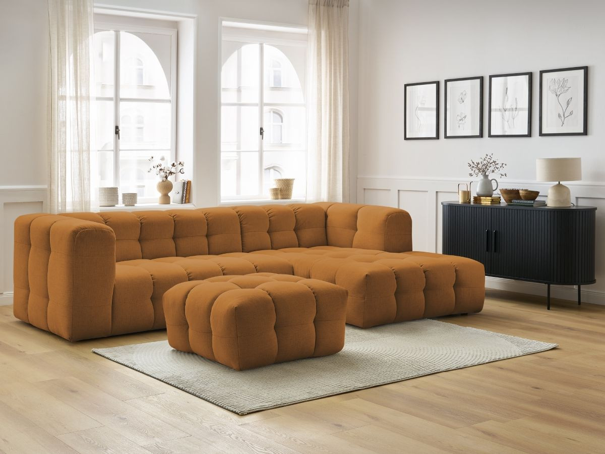 Canapé d'angle fixe CLOUD avec pouf jaune  angle droit BOBOCHIC 3 places - Vue supplémentaire 3