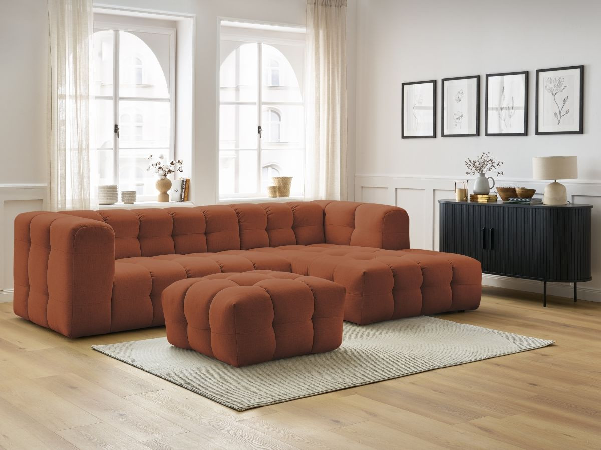 Canapé d'angle fixe CLOUD avec pouf orange  angle droit BOBOCHIC 3 places - Vue supplémentaire 3