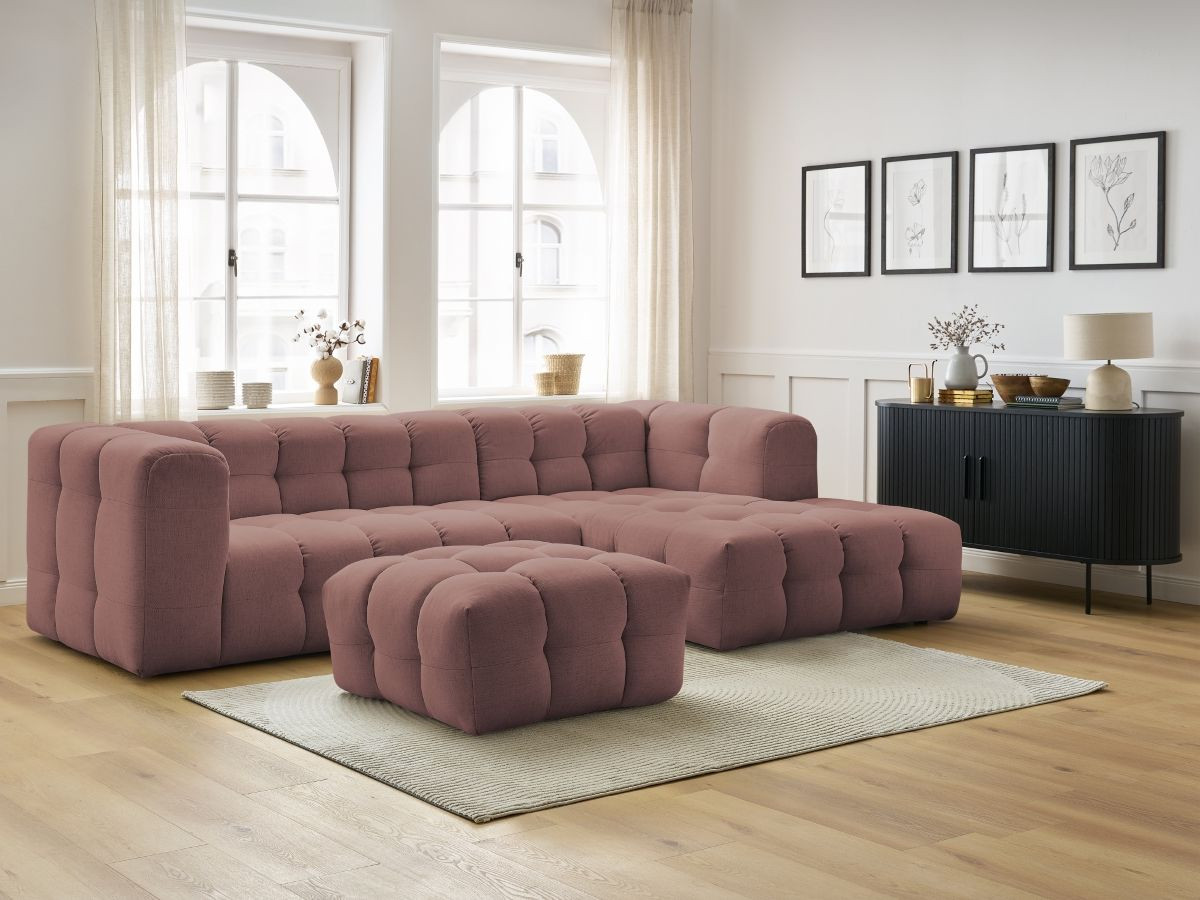 Canapé d'angle fixe CLOUD avec pouf rose  angle droit BOBOCHIC 3 places - Vue supplémentaire 3