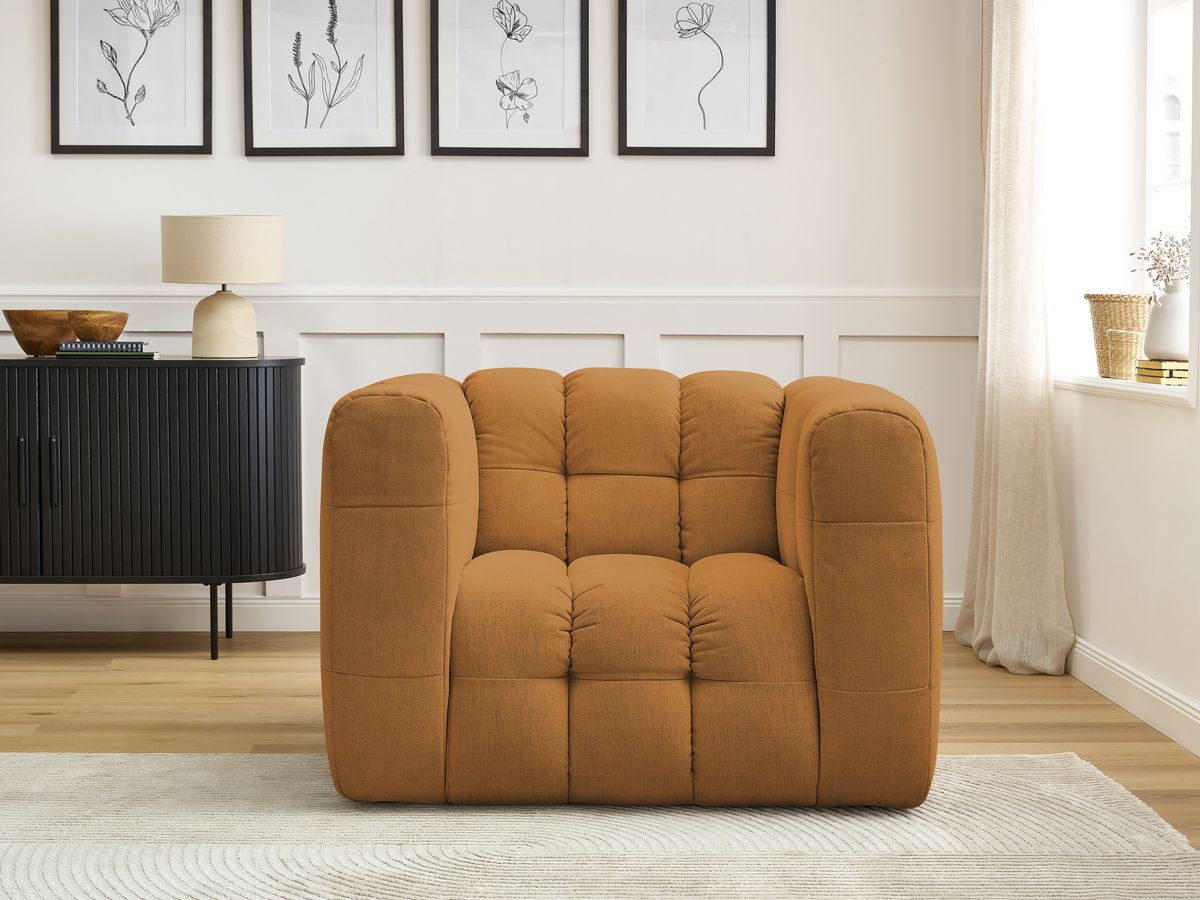 Canapé d'angle fixe EVEREST tissu chiné - Orange - Angle droit - 10 coussins